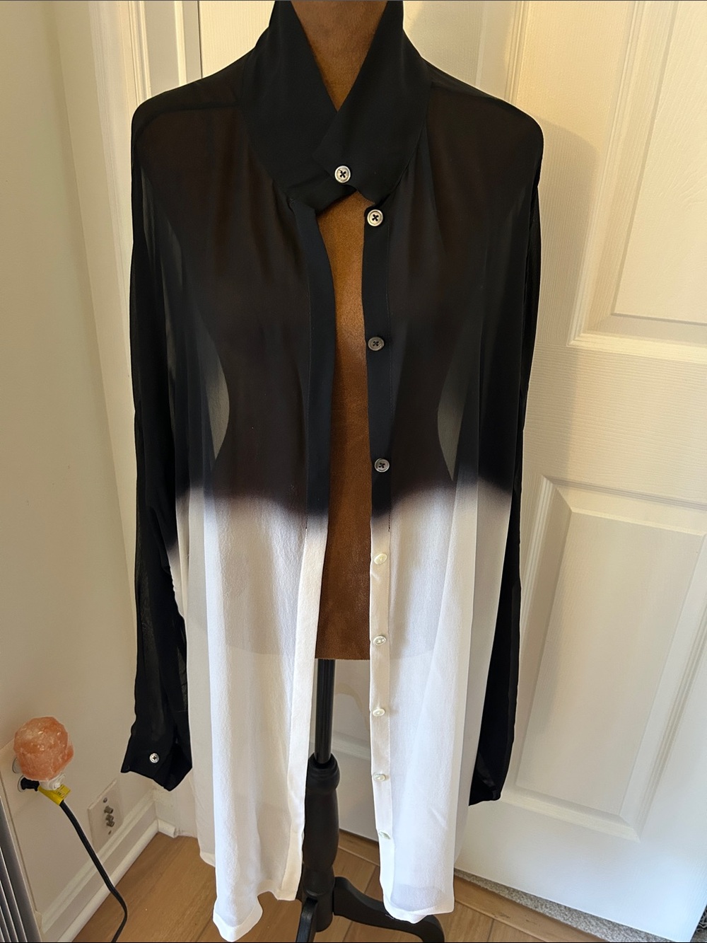 Ann Demeulemeester Black and White ombré sheer long tunic button down.